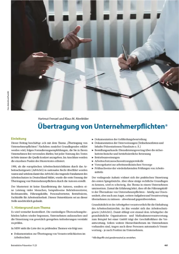 Sonderdruck Pflichtenübertragung