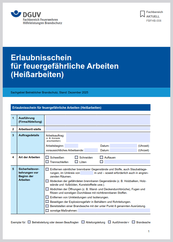 Neuer Erlaubnisschein für feuergefährliche Arbeiten